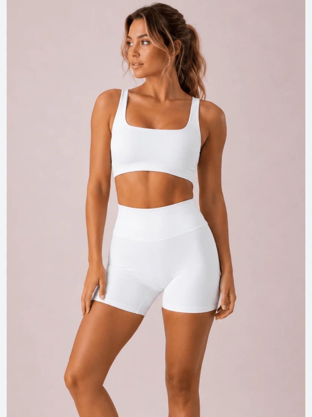 White ribbed biker shorts matching set size medium new without tags